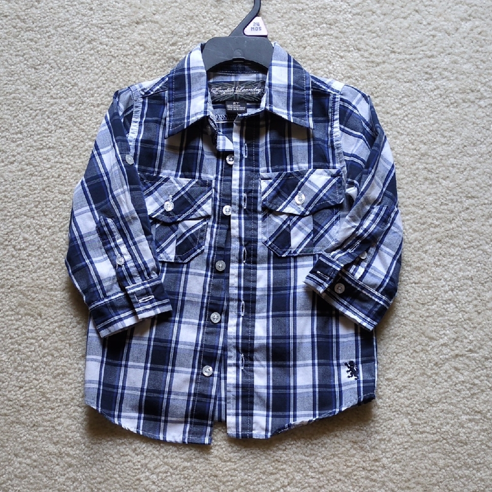 English Laundry Blue and White Plaid Button Down Shirt